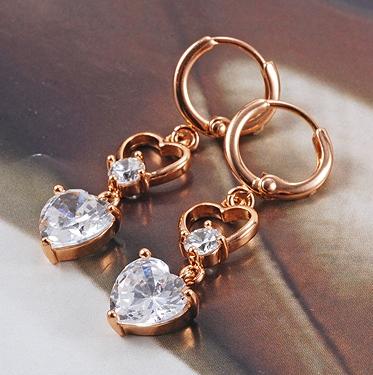 36x8mm CZ HEART DANGLE EARRINGS